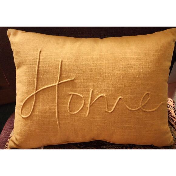 PILLOW-DEVI DESIGNS-Gold-"HOME" Embossed-17 in x 12 in-No Zipper-Throw Pillow - Picture 1 of 12